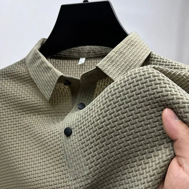 Men's Short Sleeve Breathable Textured Polo Shirt