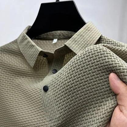Men's Short Sleeve Breathable Textured Polo Shirt