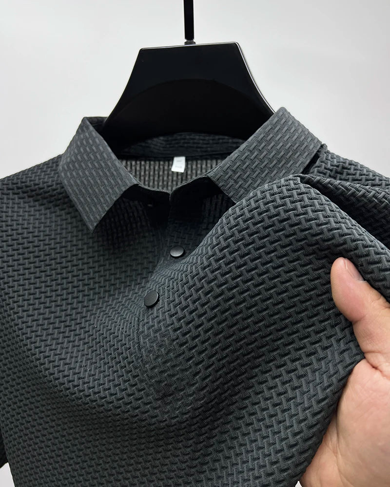Men's Short Sleeve Breathable Textured Polo Shirt