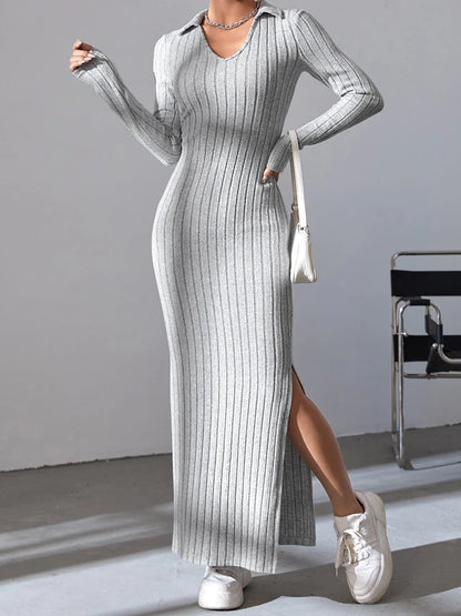 Women's Knitted V-neck split Dress