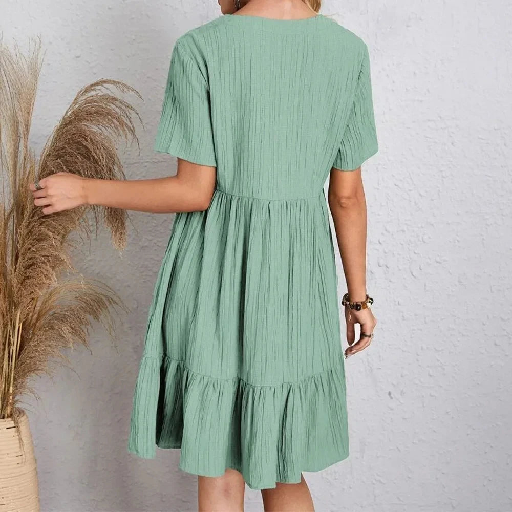 Women V-Neck Short Sleeve Dress