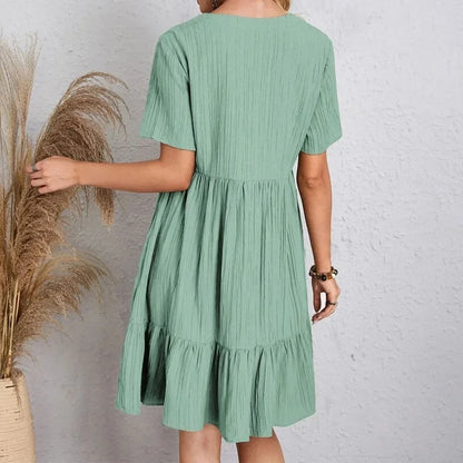 Women V-Neck Short Sleeve Dress