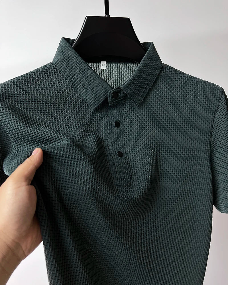 Men's Short Sleeve Breathable Textured Polo Shirt