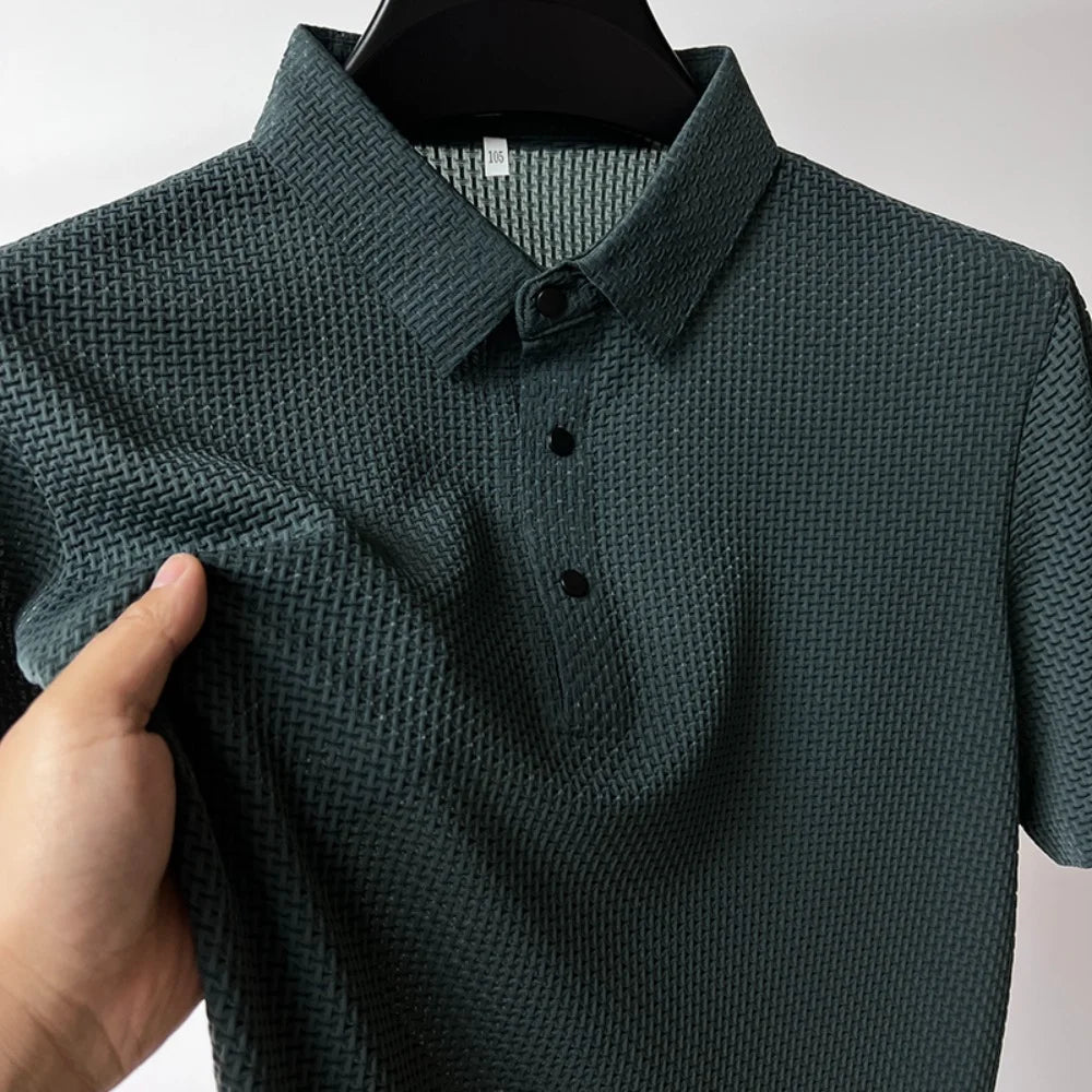 Men's Short Sleeve Breathable Textured Polo Shirt