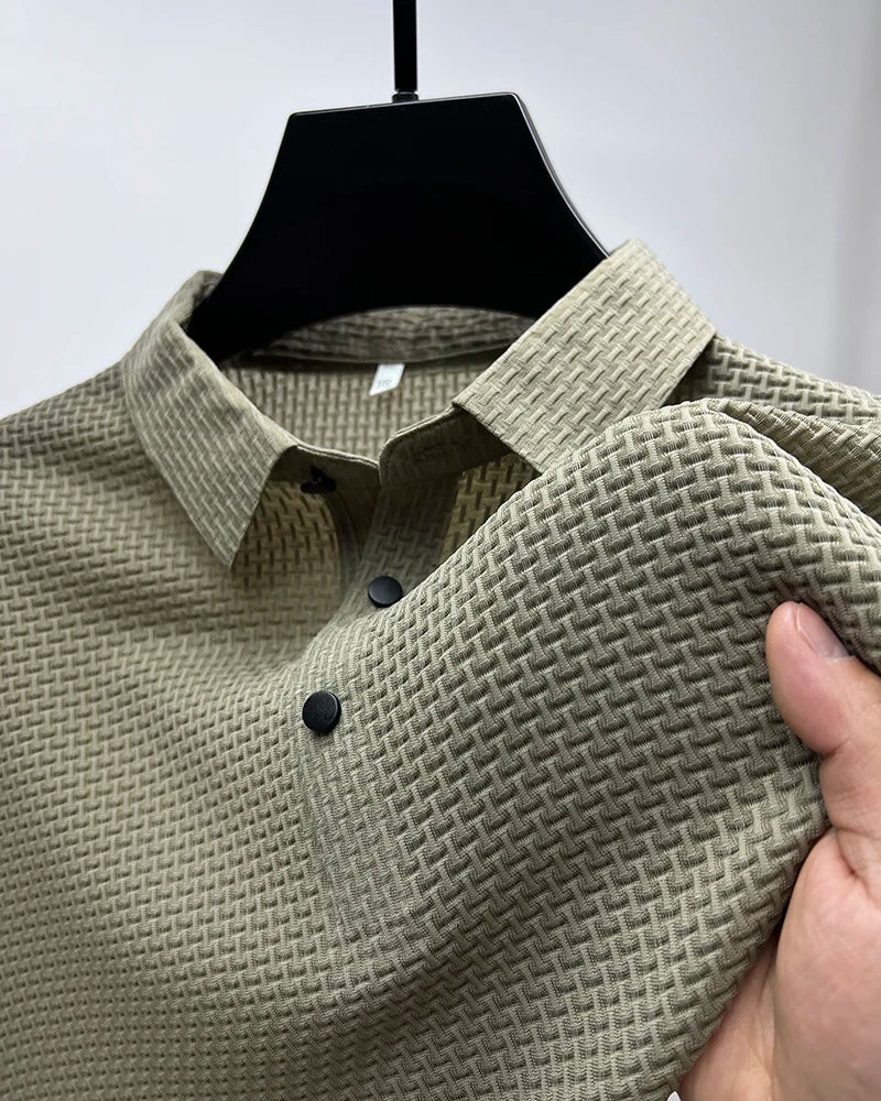 Men's Short Sleeve Breathable Textured Polo Shirt