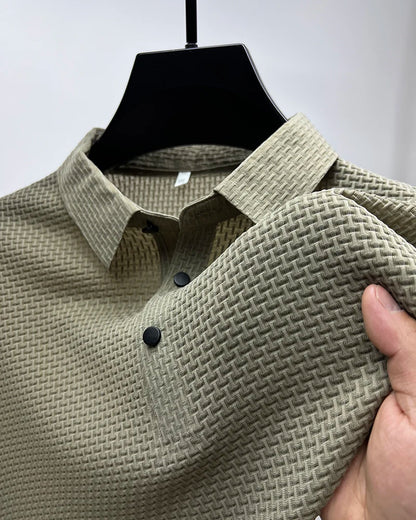 Men's Short Sleeve Breathable Textured Polo Shirt