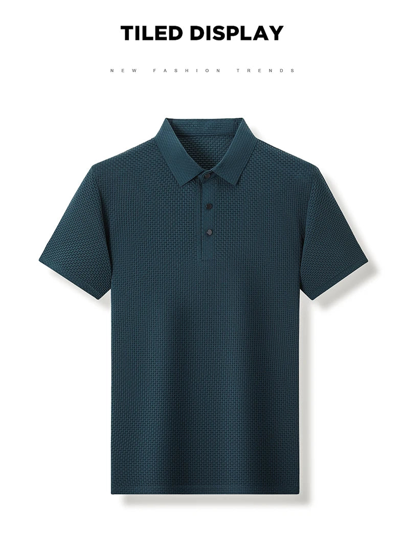Men's Short Sleeve Breathable Textured Polo Shirt