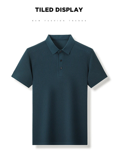 Men's Short Sleeve Breathable Textured Polo Shirt