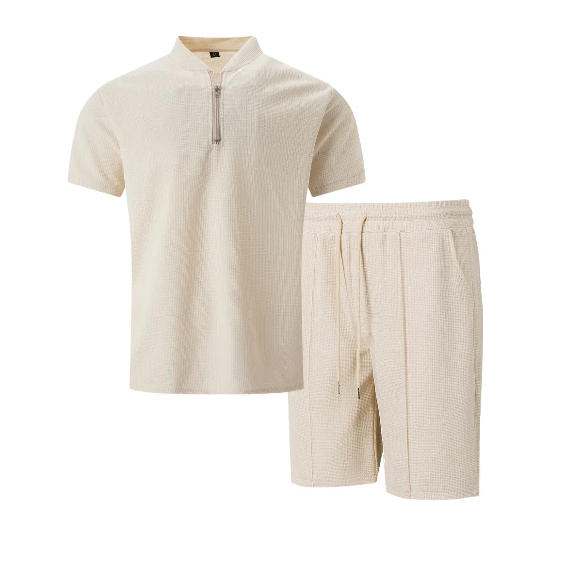 Men's 2-Piece Waffle Knit Collared Shirt + Shorts