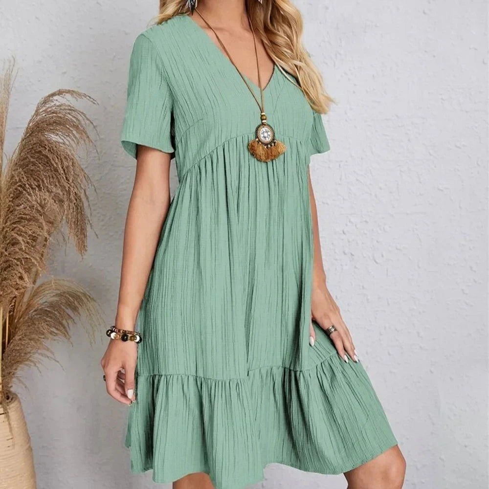 Women V-Neck Short Sleeve Dress