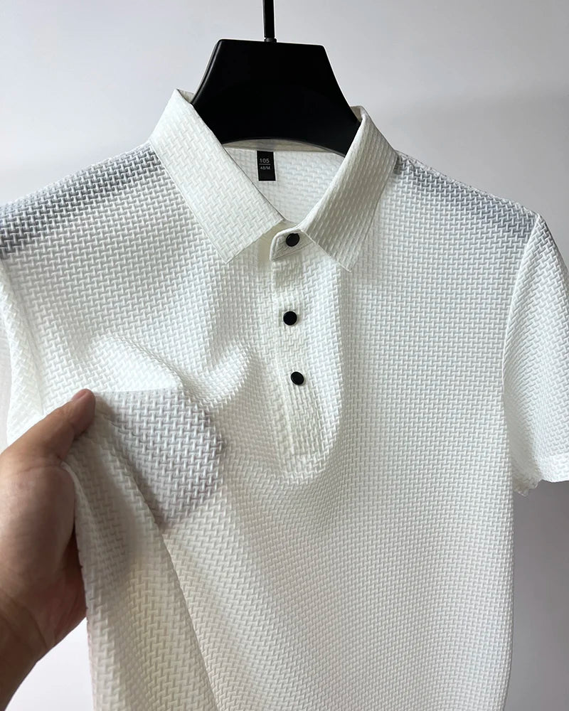 Men's Short Sleeve Breathable Textured Polo Shirt