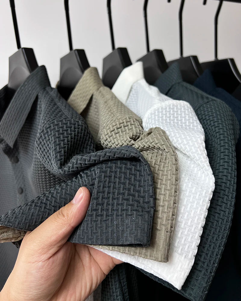 Men's Short Sleeve Breathable Textured Polo Shirt