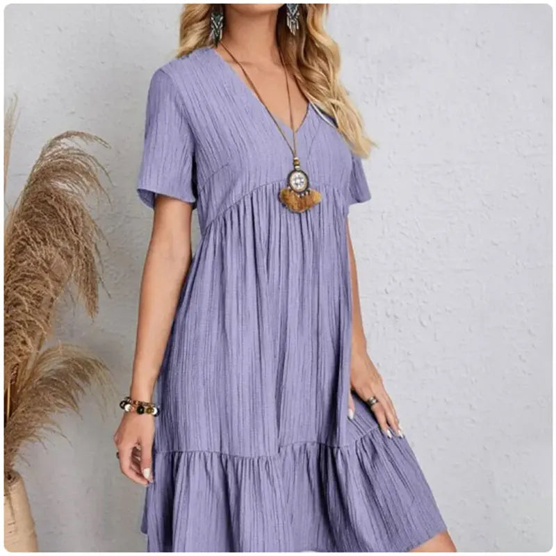 Women V-Neck Short Sleeve Dress