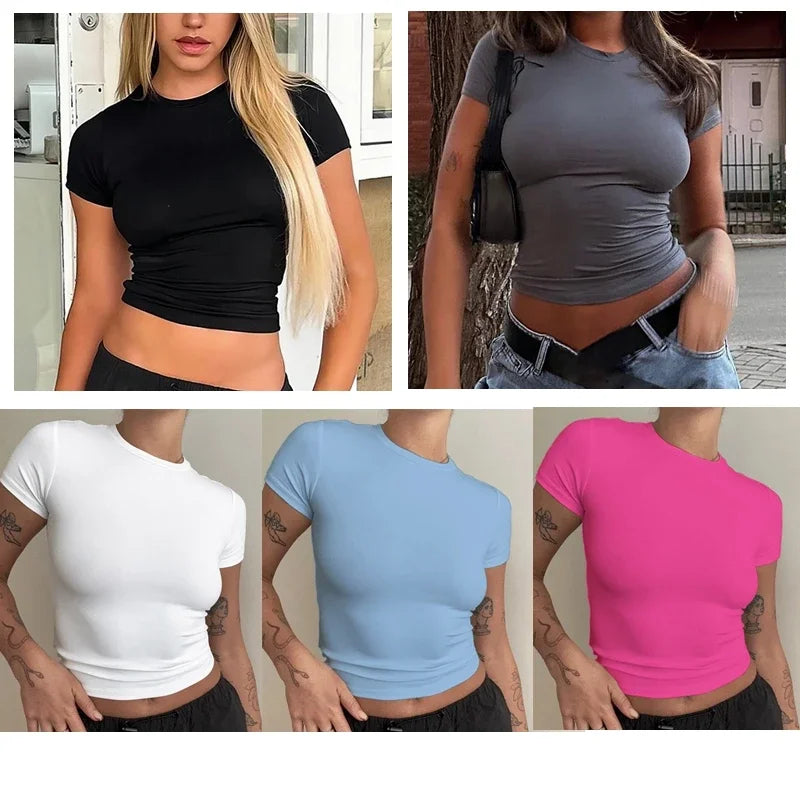 Woman Slim Fit Short Sleeve Crop Top