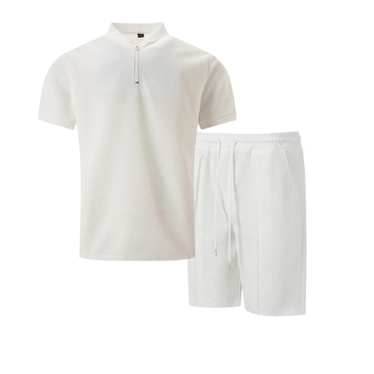 Men's 2-Piece Waffle Knit Collared Shirt + Shorts