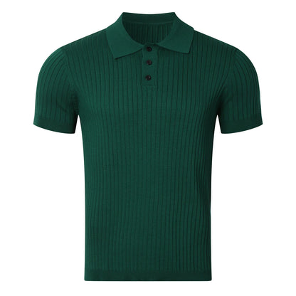 Men's Knitted Striped Polo T-Shirt