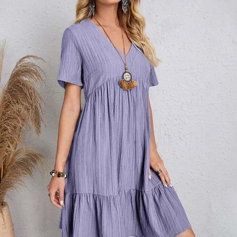 Women V-Neck Short Sleeve Dress
