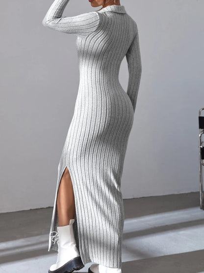 Women's Knitted V-neck split Dress