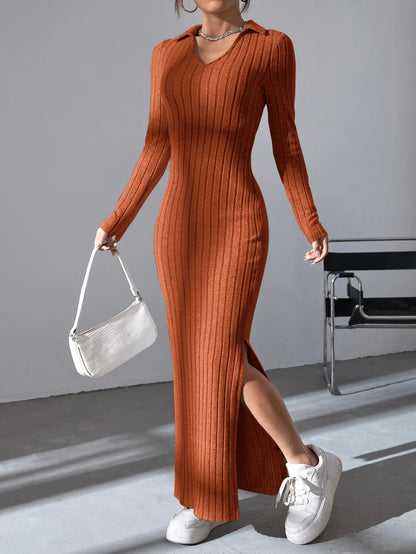Women's Knitted V-neck split Dress