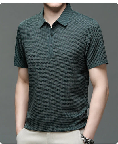 Men's Short Sleeve Breathable Textured Polo Shirt