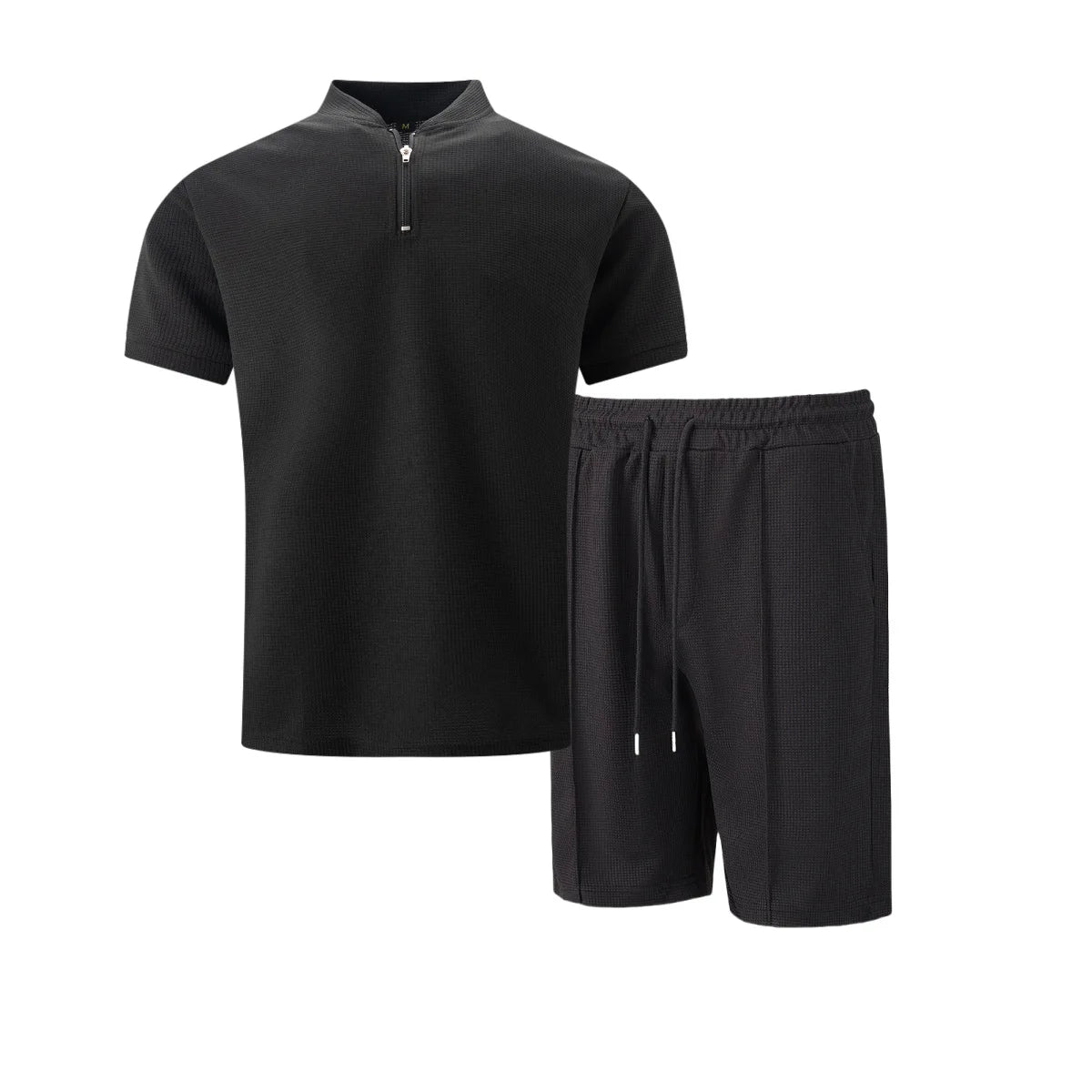 Men's 2-Piece Waffle Knit Collared Shirt + Shorts
