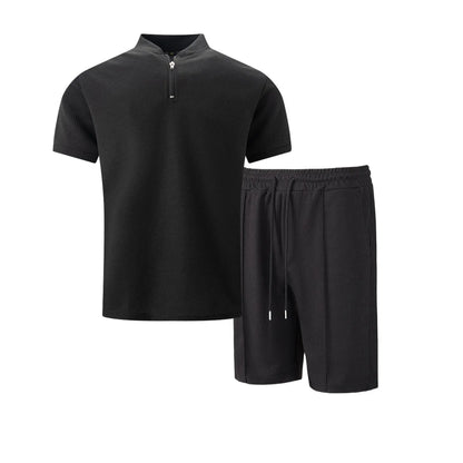 Men's 2-Piece Waffle Knit Collared Shirt + Shorts
