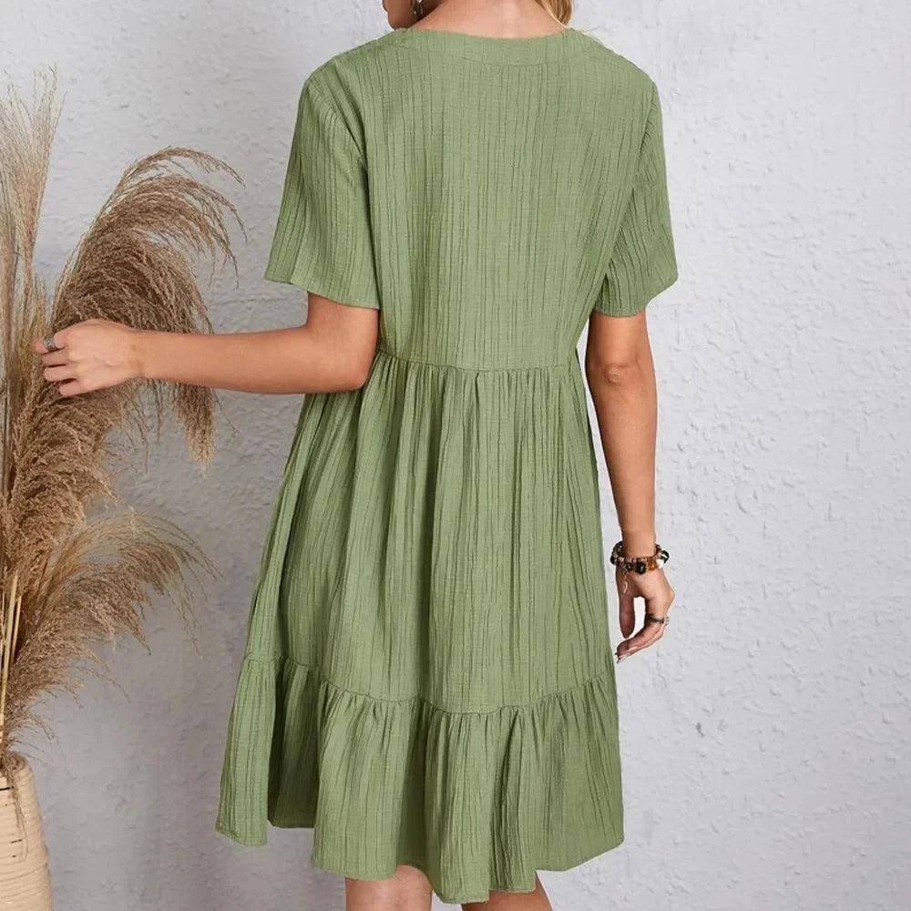 Women V-Neck Short Sleeve Dress