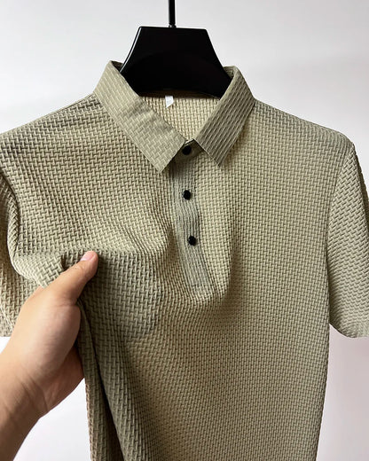 Men's Short Sleeve Breathable Textured Polo Shirt