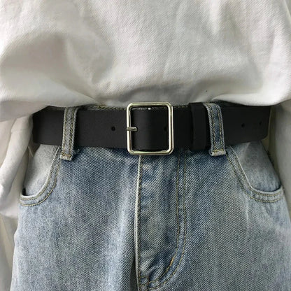 Square Buckle Leather Casual Belt